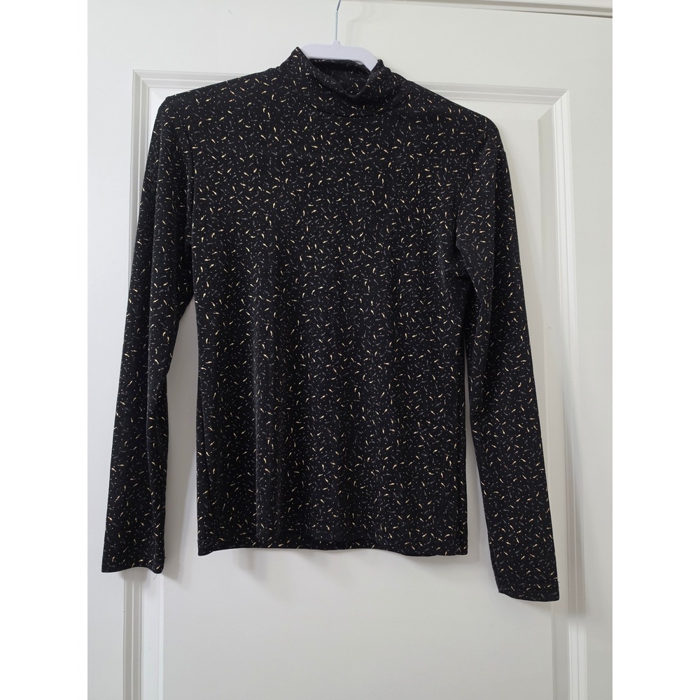 Hobby Horse Black Gold Metallic Mock Neck Top Long Sleeve Western Show Shirt M